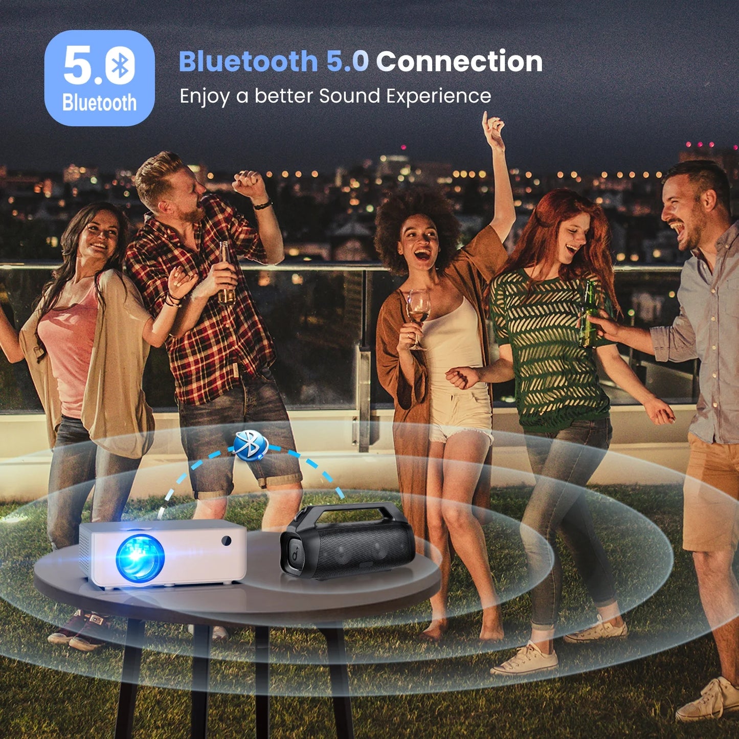 Proyector Wifi Bluetooth, Proyector De Películas Portátil Nativo 1080P Para Hogar Y Exterior, Proyector De Vídeo HD Completo Compatible Con Teléfono/Portátil/Pc/Tv Stick/Usb/Tarjeta Sd (Trípode Incluido)