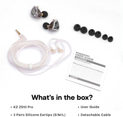 KZ ZS10 Pro 4BA+1DD 5 Driver In-Ear Hifi Metal Earphones with Stainless Steel Faceplate, 2 Pin Detachable Cable (Without Mic, Blue)