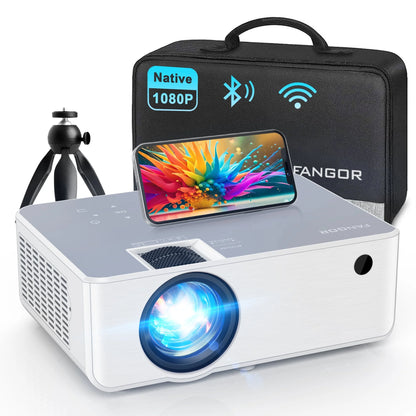 Proyector Wifi Bluetooth, Proyector De Películas Portátil Nativo 1080P Para Hogar Y Exterior, Proyector De Vídeo HD Completo Compatible Con Teléfono/Portátil/Pc/Tv Stick/Usb/Tarjeta Sd (Trípode Incluido)