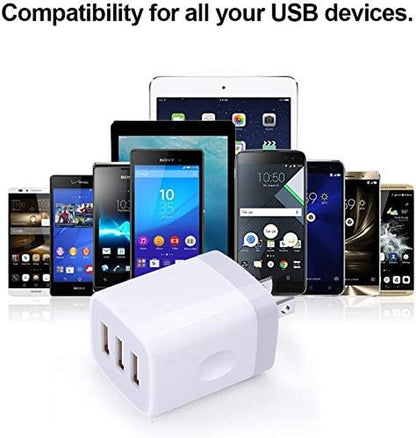 USB Charging Plug, Wall Charger Adapter,  3Pack Universal Travel 3.1A 3Muti Port Fast Charging Block Compatible with Iphone 15 14 13 12 SE 11 Xs Pro,Samsung Galaxy S23 S22 S21 S20 Ultra, Google